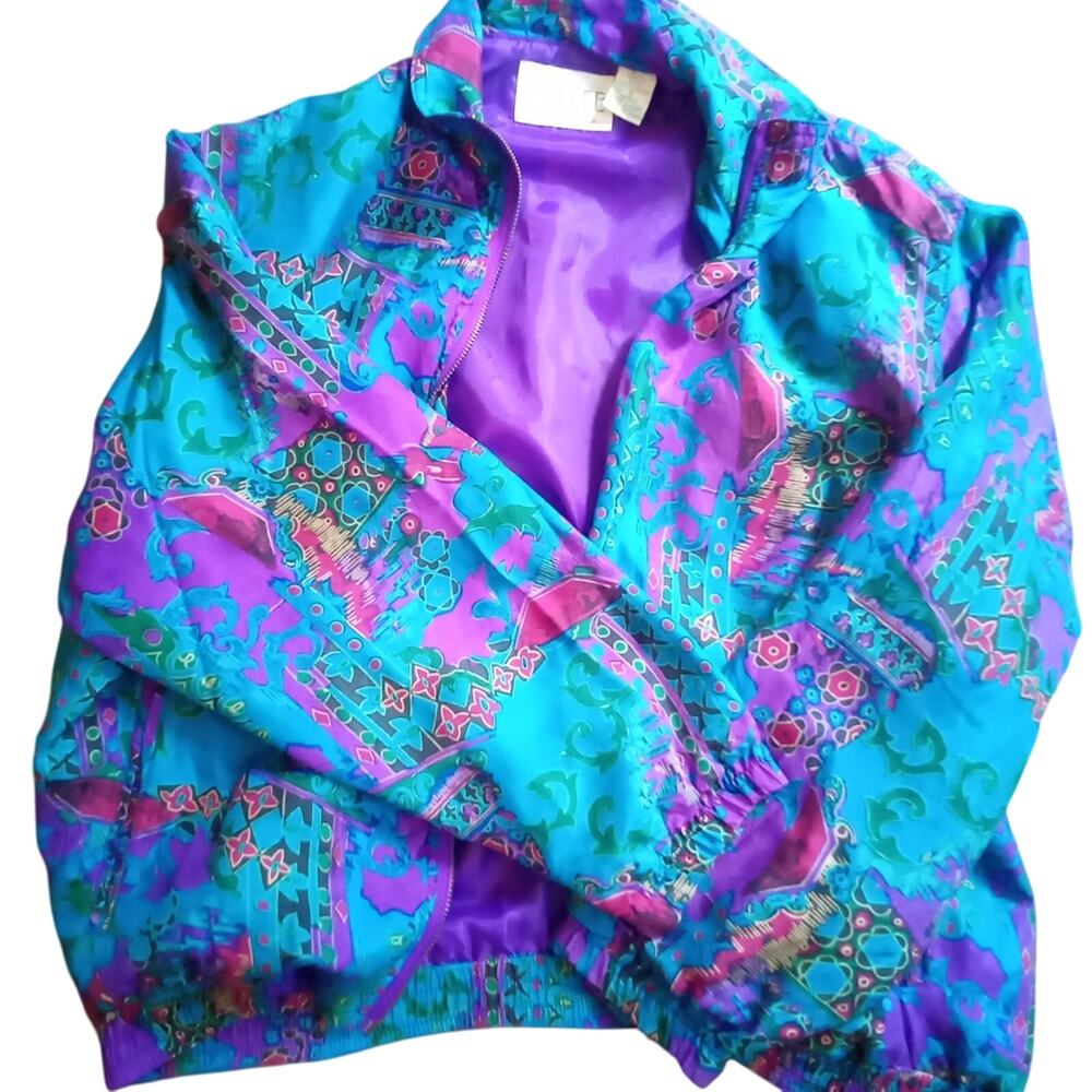 Vintage Silk Windbreaker Size Small Purple Blue 90s Retro